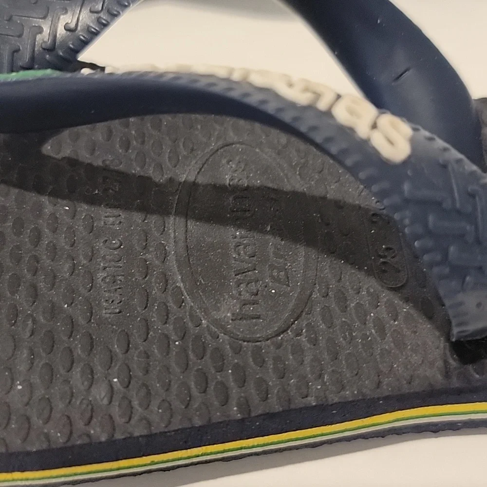 New BABY BRAZIL LOGO FLIP FLOPS NAVY BLUE size 25-26 usa 9/10c blue flip  sandal
